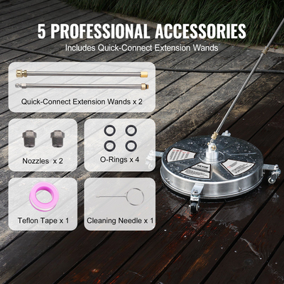 VEVOR 18&quot; Καθαριστικό επιφάνειας με πλυντήριο πίεσης με τροχούς, καθαριστικό σκυροδέματος από ανοξείδωτο χάλυβα 4000 Max PSI, Σύνδεσμος γρήγορης σύνδεσης 1/4&quot; με 2 ράβδο επέκτασης, ηλεκτρικό πλυντήριο βαρέως τύπου για δρόμο δαπέδου, βεράντα