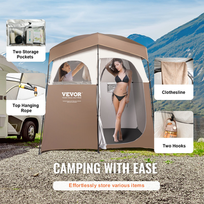 Σκηνή ντους VEVOR Camping, 83&quot; x 42&quot; x 83&quot; 2 Δωμάτια Υπερμεγέθη Φορητό Υπαίθριο Καταφύγιο, Σκηνή ιδιωτικότητας με αποσπώμενη κορυφή, τσέπες, σχοινί κρεμάστρου και ρούχο, για ντύσιμο, αλλαξιέρα, τουαλέτα, μπάνιο