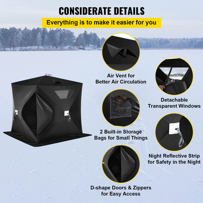 Σκηνή VEVOR 2-3 Person Ice Fishing Shelter, 300D Oxford Fabric Portable Ice Shelter with Pop-up Pull Design, Ισχυρό αδιάβροχο και αντιανεμικό Ice Fish Shelter for Outdoor Fishing, Μαύρο