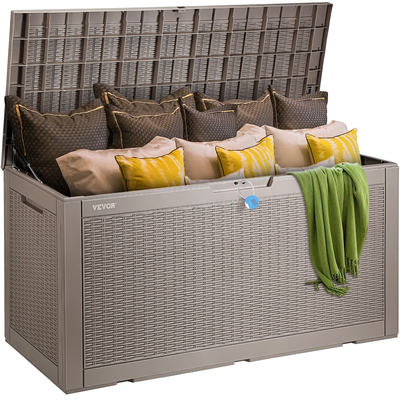 VEVOR Deck Box, 100 Gallon Outdoor Storage Box, 48,0&quot; x 21,5&quot; x 24,5&quot;, Αδιάβροχο PP Deckbox με λουκέτο από κράμα αλουμινίου, για έπιπλα βεράντας, παιχνίδια πισίνας, εργαλεία κήπου, μαξιλάρια εξωτερικού χώρου, γκρι