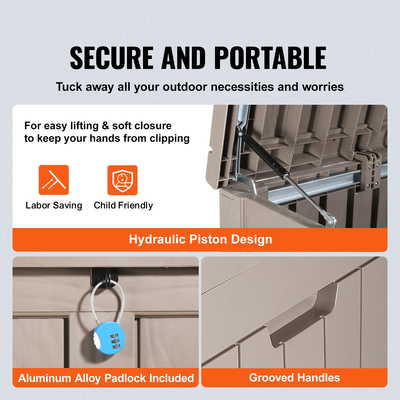 VEVOR Deck Box, 120 Gallon, 56,3&quot; x 26,6&quot; x 23,8&quot; Κουτί αποθήκευσης εξωτερικού χώρου, αδιάβροχο PP Deckbox με λουκέτο από κράμα αλουμινίου, για έπιπλα βεράντας, εργαλεία κήπου, παιχνίδια πισίνας, μαξιλάρια εξωτερικού χώρου, γκρι