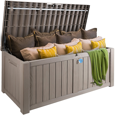 VEVOR Deck Box, 120 Gallon, 56,3&quot; x 26,6&quot; x 23,8&quot; Κουτί αποθήκευσης εξωτερικού χώρου, αδιάβροχο PP Deckbox με λουκέτο από κράμα αλουμινίου, για έπιπλα βεράντας, εργαλεία κήπου, παιχνίδια πισίνας, μαξιλάρια εξωτερικού χώρου, γκρι
