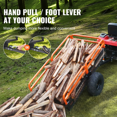 VEVOR Heavy Duty Steel ATV Dump Trailer, χωρητικότητα φορτίου 1500 λιβρών 15 κυβικά πόδια, ρυμουλκούμενο πίσω από το καρότσι χωματερής Garden Trailer, με αφαιρούμενα πλαϊνά και 2 ελαστικά, για χλοοκοπτικά, τρακτέρ, ATV, UTV