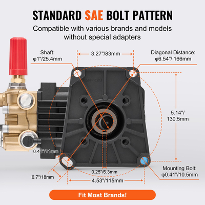 VEVOR αντλία πλύσης πίεσης 1&quot; Shaft Horizontal Triplex Plunger 4300 PSI 4,4GPM