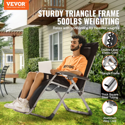VEVOR Zero Gravity Chair 26&quot; Zero Gravity Recliner Lounge Chair Indoor &amp; Outdoor