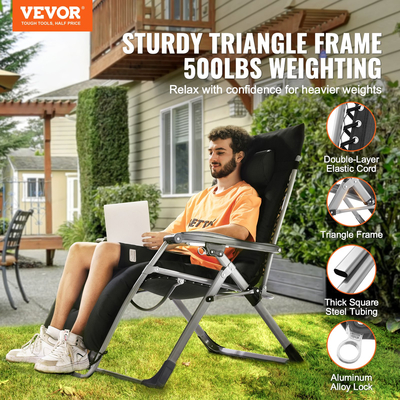 VEVOR Zero Gravity Chair 33&quot; Zero Gravity Recliner Lounge Chair Indoor &amp; Outdoor