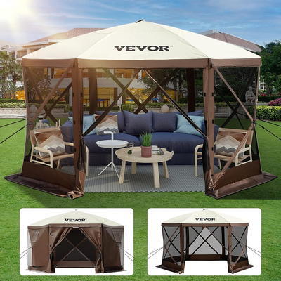 Σκηνή με οθόνη VEVOR Gazebo, 10 x 10 πόδια, 6 όψεων αναδυόμενη σκηνή με κουβούκλιο για κάμπινγκ με δίχτυα παράθυρα, φορητή τσάντα μεταφοράς, στάχτες εδάφους, σκηνές μεγάλης σκιάς για υπαίθριο κάμπινγκ, γκαζόν και αυλή