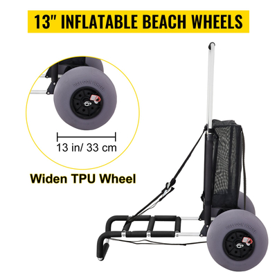 VEVOR Beach Carts for Sand, 23&quot; x 15&quot; Cargo Deck, με 13&quot; TPU Balloon Wheels, 165LBS ​​Loading Folding Sand Cart &amp; 33,1&quot; έως 51,6&quot; Ρυθμιζόμενο ύψος, Aviation Cargo Aluminium for Picnic, Fishing, Beach