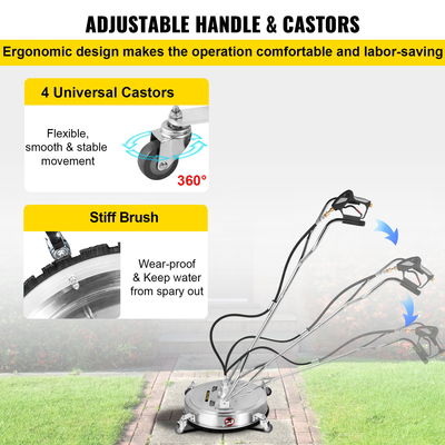 VEVOR Καθαριστικό Επιφανειών Πλυντηρίου Πίεσης, 20&#039;&#039;, Μέγ. Πίεση 4000 PSI με 2 ακροφύσια για καθαρισμό πεζοδρομίων, πεζοδρομίων, πλαίσιο από ανοξείδωτο χάλυβα με περιστρεφόμενη διπλή λαβή, τροχούς, προσαρμογή για γρήγορη σύνδεση 3/8&#039;&#039;