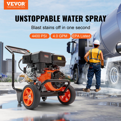 VEVOR Gas Pressure Washer, 4400 PSI 4.0 GPM, Gas powered Pressure Wash with Copper Pump, πιστόλι ψεκασμού και ράβδο επέκτασης, 5 ακροφύσια γρήγορης σύνδεσης, για καθαρισμό αυτοκινήτων, σπιτιών, δρόμων, αίθριων