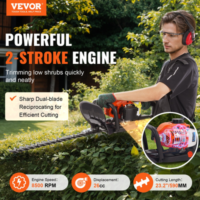 VEVOR 23.2&quot; 26CC 2 κύκλος κουρευτικό φράκτη αερίου Χειροκίνητο κουρευτικό φράκτη αερίου