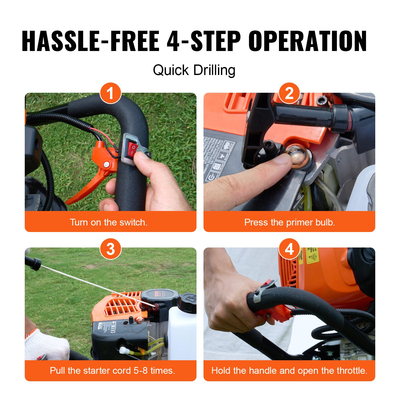 VEVOR Gas Post Hole Digger 63CC 2400W με τρυπάνια 8” &amp; 1 ράβδο επέκτασης