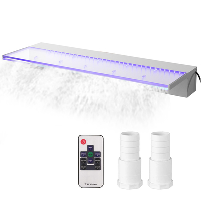 VEVOR Fountain Spillway 36,2x3,2x8,1 ιντσών, Pool Waterfall Fountain 17 Colors Led, Pool Water Fall Kit with Remote, Pool Spillway Consolid Acrylic Pool Waterfall for Garden Pond, Swimming Pool, Square