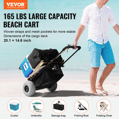 VEVOR Beach Dolly με μεγάλους τροχούς για άμμο, 20,1&quot; x 14,6&quot; Κατάστρωμα φορτίου, με 9&quot; ρόδες με μπαλόνι, 165LBS ​​χωρητικότητα φόρτωσης πτυσσόμενο καρότσι άμμου &amp; 27,2&quot; έως 44,9&quot; ρυθμιζόμενο ύψος, βαρέως τύπου καρότσι παραλίας