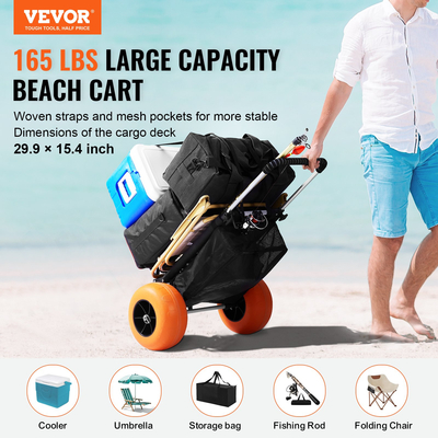 VEVOR Beach Dolly με μεγάλους τροχούς για άμμο, 29,9&quot; x 15,4&quot; Κατάστρωμα φορτίου, με 12&quot; ρόδες αφρού, 165LBS ​​χωρητικότητα φόρτωσης πτυσσόμενο καρότσι άμμου &amp; 27&quot; έως 44,7&quot; ρυθμιζόμενο ύψος, καρότσι βαρέως τύπου για παραλία