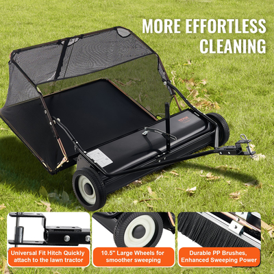 VEVOR Tow-Behind Lawn Sweeper 52 ιντσών Leaf Yard Συλλέκτης 26 cu.ft. Ευκανόνιστος