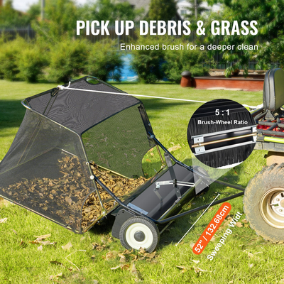 VEVOR Tow-Behind Lawn Sweeper 52 ιντσών Leaf Yard Συλλέκτης 26 cu.ft. Ευκανόνιστος