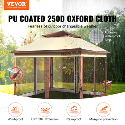 Κιόσκι VEVOR Patio, 11 x 11 FT Pop up κιόσκι για 8-10 άτομα, με κουνουπιέρα, μεταλλικό σκελετό και ύφασμα Oxford 250D με επίστρωση PU, υπαίθριο στέγαστρο για αυλή, γκαζόν, κήπο, κατάστρωμα