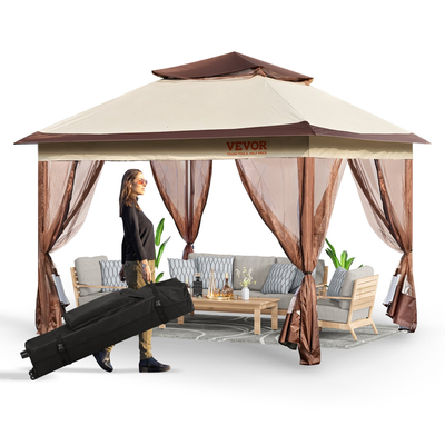 Κιόσκι VEVOR Patio, 11 x 11 FT Pop up κιόσκι για 8-10 άτομα, με κουνουπιέρα, μεταλλικό σκελετό και ύφασμα Oxford 250D με επίστρωση PU, υπαίθριο στέγαστρο για αυλή, γκαζόν, κήπο, κατάστρωμα