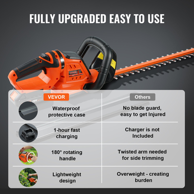 VEVOR 20V Cordless Hedge Trimmer 18in Steel Blade με μπαταρία και γρήγορο φορτιστή