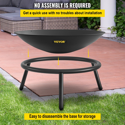 Μπολ VEVOR Fire Pit, 22 ιντσών βαθύ στρογγυλό μπολ από ανθρακούχο χάλυβα, καύση ξύλου για εξωτερικά αίθρια, αυλές και χρήσεις κάμπινγκ, με τρύπα αποστράγγισης και ραβδί καυσόξυλου, μαύρο