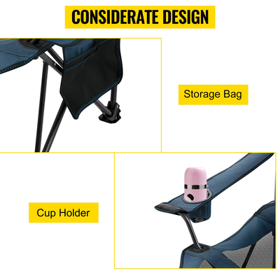 Πτυσσόμενη καρέκλα κατασκήνωσης VEVOR, με διχτυωτό υποπόδιο, φορητή καρέκλα σαλονιού με τσάντα αποθήκευσης και ποτηροθήκη, για ψάρεμα και άλλες υπαίθριες δραστηριότητες, μπλε