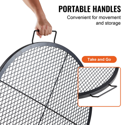 Σχάρα για ψησταριά VEVOR X-Marks, στρογγυλή σχάρα μαγειρέματος, σχάρα ψησίματος από ατσάλι βαρέως τύπου Campfire BBQ με λαβή και σύρμα στήριξης X, φορητό μαγειρικό σκεύος κάμπινγκ για εξωτερικά πάρτι &amp; συγκέντρωση, 30 ιντσών μαύρο