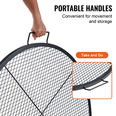 Σχάρα ψησταριάς VEVOR X-Marks Fire Pit, στρογγυλή σχάρα μαγειρέματος, σχάρα ψησίματος από ατσάλι βαρέως τύπου Campfire BBQ με λαβή και σύρμα στήριξης X, φορητό μαγειρικό σκεύος κάμπινγκ για εξωτερικό πάρτι &amp; συγκέντρωση, 36 ιντσών μαύρο