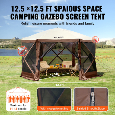 VEVOR Pop-up Gazebo Tent Pop-Up Screen Σκηνή 6 όψεων με κουβούκλιο Καφέ καταφύγιο για τον ήλιο