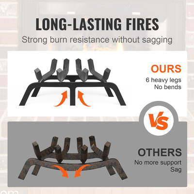 Σχάρα κορμού τζακιού VEVOR 18 ιντσών με επίστρωση σκόνης Χάλυβας βάσης καύσης ξύλου