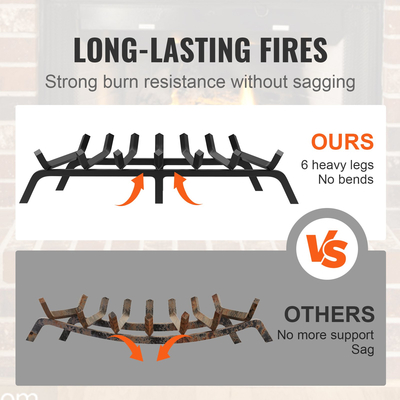 Σχάρα κορμού τζακιού VEVOR, Σχάρα τζακιού βαρέως τύπου 30 ιντσών με 6 πόδια στήριξης, ράβδοι από συμπαγή ατσάλι 3/4&#039;&#039; με επίστρωση πούδρας, κούτσουρο καυσόξυλα για σχάρα για τζάκι εσωτερικού και εξωτερικού χώρου