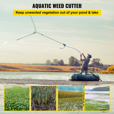 VEVOR Aquatic Weed Cutter, 30&quot; Cutting Path Water Grass Cutter, Stainless Steel Blades Lake Weed Cutter, Weed Rake με 33 πόδια σχοινί, καλύμματα λεπίδων και λαβή από κράμα αλουμινίου για παραλία, λίμνη και λίμνη