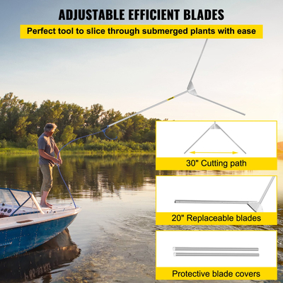 VEVOR Aquatic Weed Cutter, 30&quot; Cutting Path Water Grass Cutter, Stainless Steel Blades Lake Weed Cutter, Weed Rake με 33 πόδια σχοινί, καλύμματα λεπίδων και λαβή από κράμα αλουμινίου για παραλία, λίμνη και λίμνη