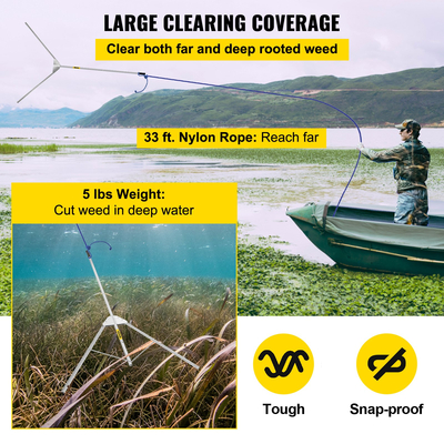 VEVOR Aquatic Weed Cutter, 30&quot; Cutting Path Water Grass Cutter, Stainless Steel Blades Lake Weed Cutter, Weed Rake με 33 πόδια σχοινί, καλύμματα λεπίδων και λαβή από κράμα αλουμινίου για παραλία, λίμνη και λίμνη