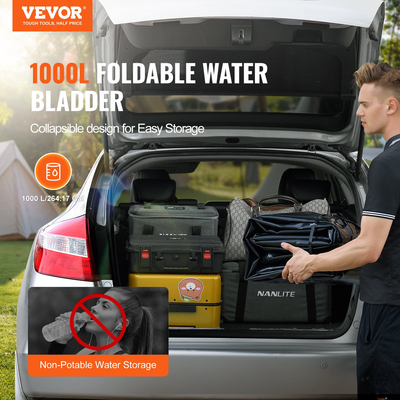 VEVOR Portable Water Storage Bladder 264 Gal PVC Πτυσσόμενη Δεξαμενή Νερού Μαύρο