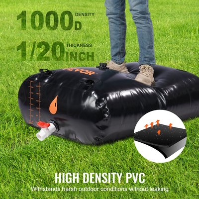 VEVOR Water Tank Bladder, 143 Gallon μεγάλης χωρητικότητας, PVC πτυσσόμενη κύστη νερού που περιλαμβάνει καρφιά και κιτ υπερχείλισης, φορητή κύστη αποθήκευσης νερού για Garden Water Catcher, Μαύρο