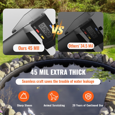 VEVOR Pond Liner, 10 x 15 ft 45 Mil Πάχος, Εύκαμπτα EPDM Υλικά Pond Skins, Εύκολο κοπτικό υπόστρωμα για λίμνες ψαριών ή Koi, Χαρακτηριστικά νερού, Βάση καταρράκτη , Σιντριβάνια, Κήποι με νερό, Μαύρο