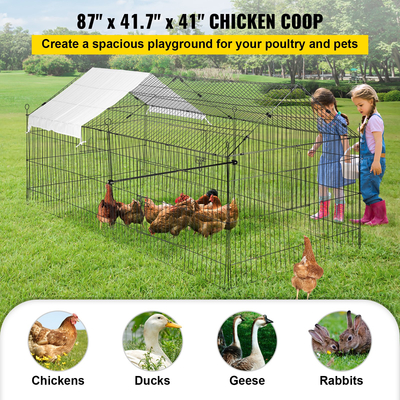 VEVOR Chicken Coop, 87&quot; x 41,7&quot; x 41&quot;, Rabbit Run Enclosure Stand με αδιάβροχο και αντιηλιακό κάλυμμα για εξωτερικούς χώρους, εσωτερικούς χώρους, αυλή και φάρμα, μεταλλικό κλουβί για παρκοκρέβατο κατοικίδιων για μικρά ζώα, πάπια, κότα