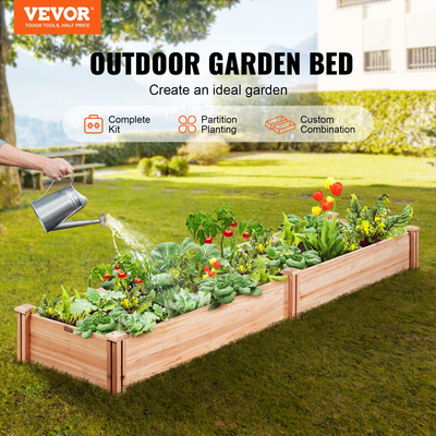 Κρεβάτι VEVOR Raised Garden, 7,9 x 2 x 0,8 ft Ξύλινο κουτί φυτευτήρων, κουτιά φύτευσης εξωτερικού χώρου με ανοιχτή βάση, για καλλιέργεια λουλουδιών/λαχανικών/βοτάνων στην πίσω αυλή/κήπο/αίθριο/μπαλκόνι, Burlywood