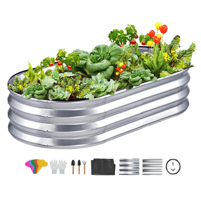 Κρεβάτι VEVOR Raised Garden, 48,2 x 24,6 x 11 ιντσών Γαλβανισμένο μεταλλικό κουτί φυτευτήρων, κουτιά φυτεύματος εξωτερικού χώρου με ανοιχτή βάση, για καλλιέργεια λουλουδιών/λαχανικών/βοτάνων στην πίσω αυλή/κήπο/αίθριο/μπαλκόνι, ασήμι