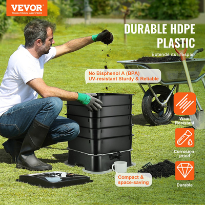 VEVOR 5-Tray Worm Composter, Κάδος 50 L Worm Compost Outdoor and Indoor, Sustainable Design Worm Farm Kit, για ανακύκλωση απορριμμάτων τροφίμων, χύτευση σκουληκιών, τσάι από σκουλήκια, βερνικοκαλλιέργεια και λιπασματοποίηση