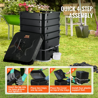 VEVOR 5-Tray Worm Composter, Κάδος 50 L Worm Compost Outdoor and Indoor, Sustainable Design Worm Farm Kit, για ανακύκλωση απορριμμάτων τροφίμων, χύτευση σκουληκιών, τσάι από σκουλήκια, βερνικοκαλλιέργεια και λιπασματοποίηση