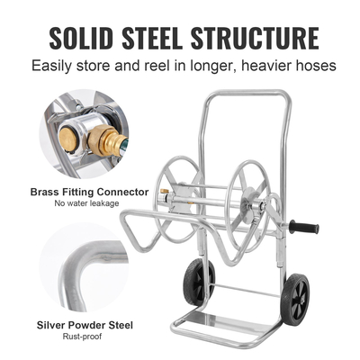 Καροτσάκι με καρούλι σωλήνα VEVOR, κράτημα έως και 200 ​​πόδια εύκαμπτου σωλήνα 5/8 ιντσών (Δεν περιλαμβάνεται σωλήνας), Καρότσια λάστιχου νερού κήπου Κινητά εργαλεία με ρόδες, βαρέως τύπου ατσάλι με επικάλυψη πούδρας σε εξωτερικό χώρο για κήπο, αυλή, γκαζόν