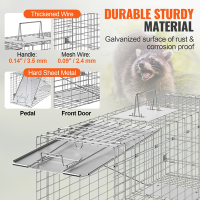 VEVOR Live Animal Cage Trap, 31&quot; x 10&quot; x 12&quot; Humane Cat Trap Γαλβανισμένο Σίδερο, Πτυσσόμενη Παγίδα Ζώων με Λαβή για κουνέλια, αδέσποτες γάτες, σκίουρους, ρακούν, αγριόχοιρους και οπόσουμ
