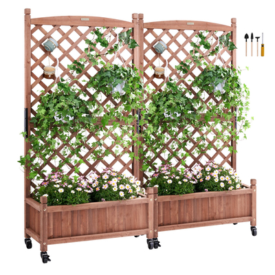VEVOR 2PCS Υπερυψωμένο κρεβάτι κήπου με καφασωτό, 60&quot;x13&quot;x61,4&quot; Υπαίθριες υπερυψωμένες Ξυλοζαρίνες με οπές αποστράγγισης, Ελεύθερη στάθμη πέργκολα φυτευτή κουτί για αμπέλια αναρριχώμενα φυτά Λουλούδια σε κήπο, βεράντα, μπαλκόνι