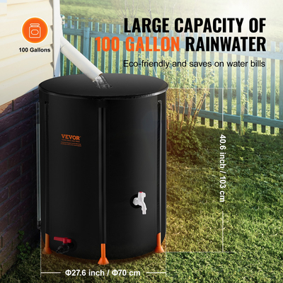 VEVOR Πτυσσόμενο Rain Barrel 100 Gal Rain Catcher με Spigots και κιτ υπερχείλισης
