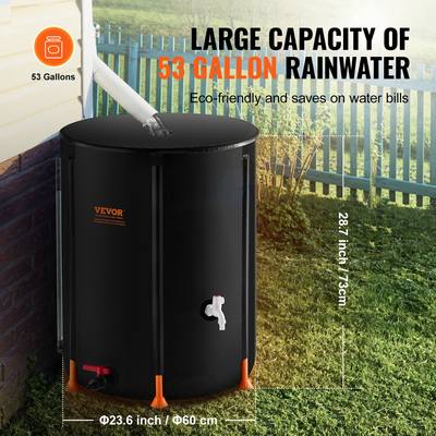 VEVOR Πτυσσόμενο Rain Barrel 53 Gal Rain Catcher με Spigots και κιτ υπερχείλισης