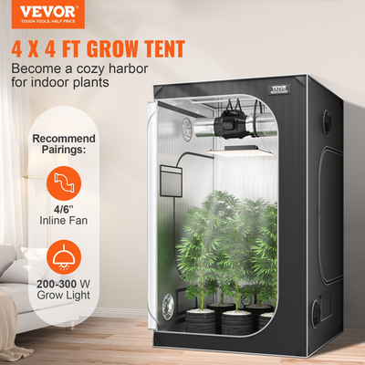 VEVOR 4x4 Grow Tent, 48&#039;&#039; x 48&#039;&#039; x 80&#039;&#039;, High Reflective 2000D Mylar Hydroponic Growing Ten with Observation Window, Tool Bag and Tray Tray for Indoor Indoor Growing Tent