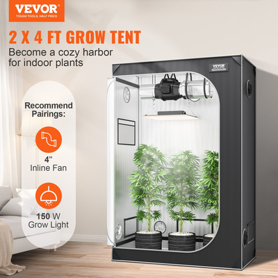 VEVOR 2x4 Grow Tent, 48&#039;&#039; x 24&#039;&#039; x 72&#039;&#039;, High Reflective 2000D Mylar Hydroponic Growing Tent with Observation Window, Tool Bag and Toy Tray for Indoor Indoor Growing Tent
