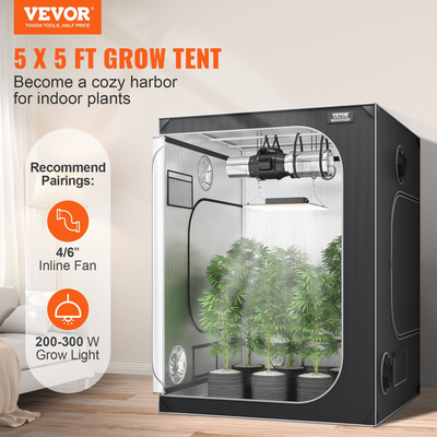 VEVOR 5x5 Grow Tent, 60&#039;&#039; x 60&#039;&#039; x 80&#039;&#039;, High Reflective 2000D Mylar Hydroponic Growing Tent with Observation Window, Tool Bag and Toy Tray for Indoor Growing Plants